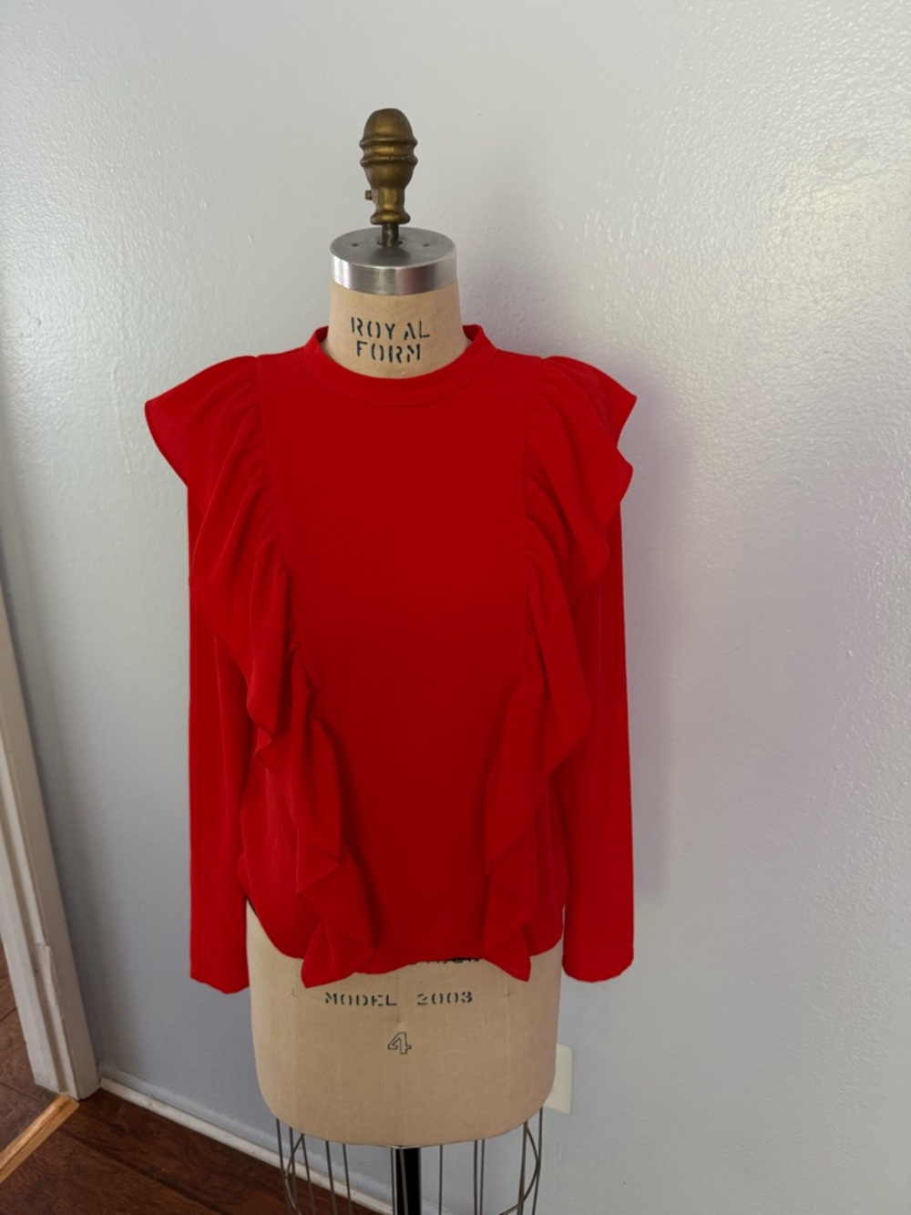 Forever 21 Red Ruffle-Front Long Sleeve Top